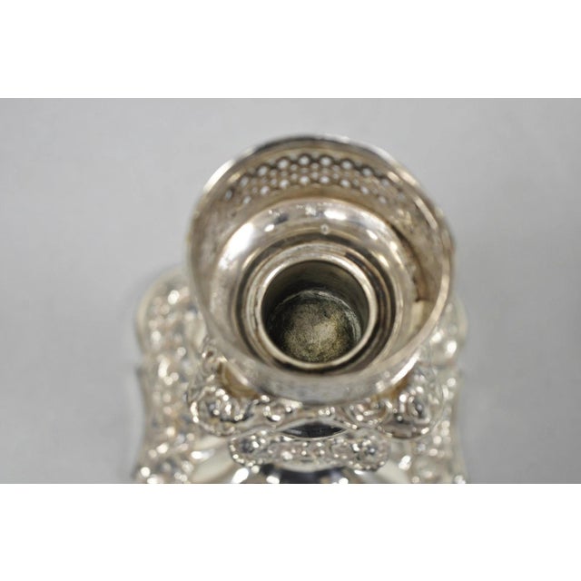 Antique Victorian Silver Plated Glass Hurricane Lamp Shade Candlestick - Pair For Sale - Image 9 of 18