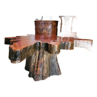 Late 20th Century Live Edge Cypress Coffee Table With Stump Base For Sale