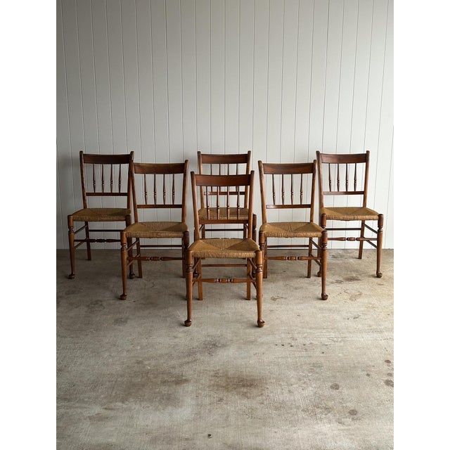 Vintage Maple Dining Chairs With Hand-Woven Rush Seats, Set of Six For Sale - Image 17 of 18