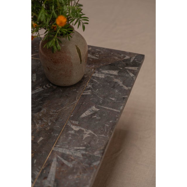 Brown Coffee Table in Fossil Marble and Orange Lacquer, 1970s For Sale - Image 8 of 16