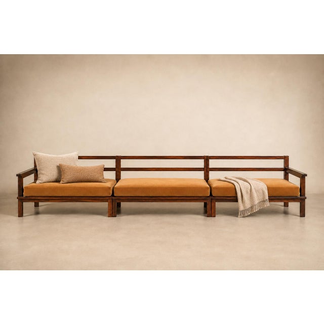 Mid-Century Modern Monumental Brazilian Modern Three-Module Bench in Rosewood and Warm Camel Mohair, 1960s For Sale - Image 3 of 18