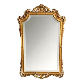 French Louis XV Style Hand-Carved Giltwood Wall Mirror with Beveled Glass, 1950s For Sale