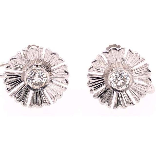 Antique White 14 Karat White Gold Fashion Non Pierce Earrings With Diamonds For Sale - Image 8 of 9