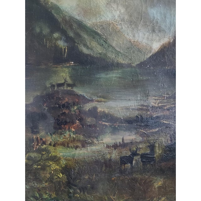 Impressionist Antique 19th Century Oil Painting Moody Woodland Landscape With Deer For Sale - Image 3 of 15
