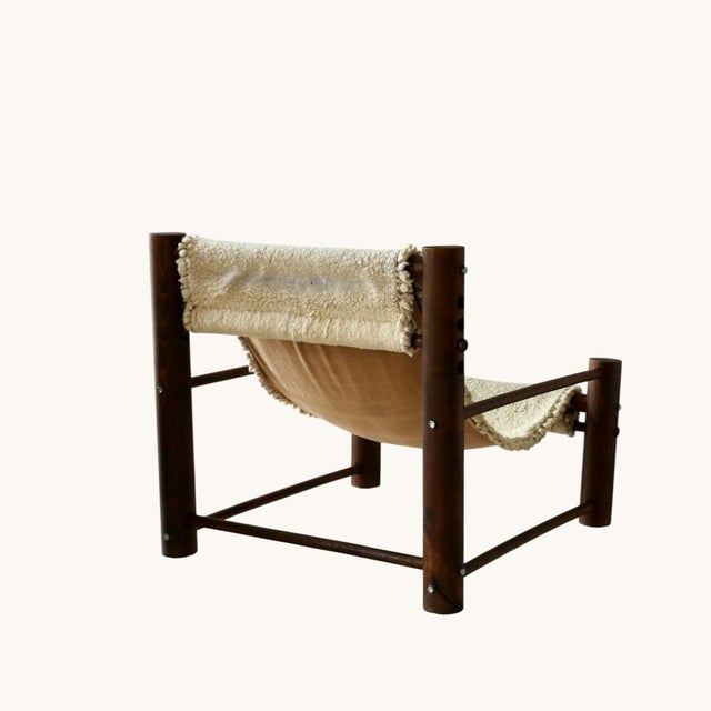 Wooden Armchair with Wool Seat, France, 1960s For Sale - Image 4 of 8