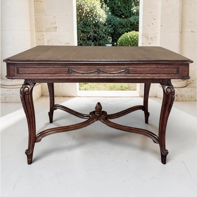 Antique French Louis XVI writing desk, game table and breakfast table in one, hand crafted from solid quarter sawn oak...