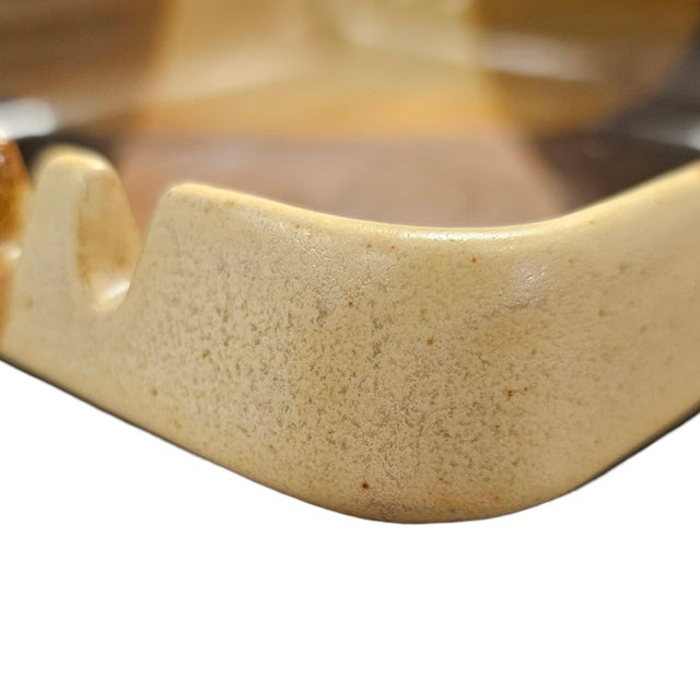 Mid-Century Modern MCM Treasure Craft Stoneware Brown Plaid Ashtray Trinket Dish 7.5" For Sale - Image 3 of 12