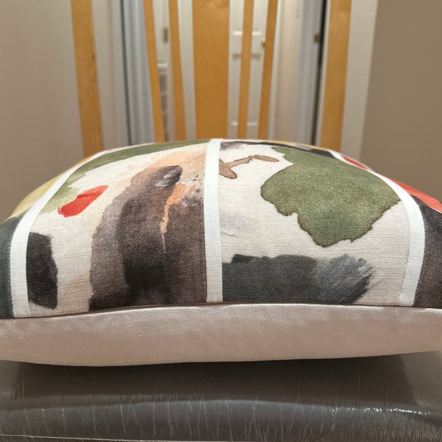 Handcrafted decorative pillowcase, colorful modern art linen, off white back solid linen with an invisible zipper,...