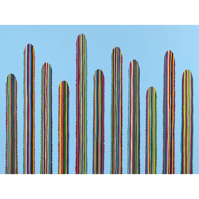 Rainbow Cacti - Large Oversized Original Southwest Inspired Artwork on Canvas, Signed For Sale