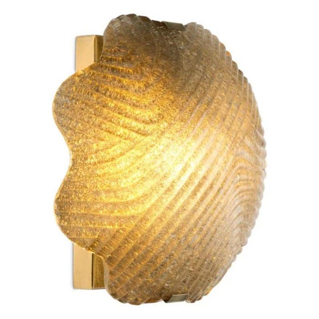 Vintage Wall Lamps in Brass and Textured Glass, Set of 2 For Sale - Image 4 of 8