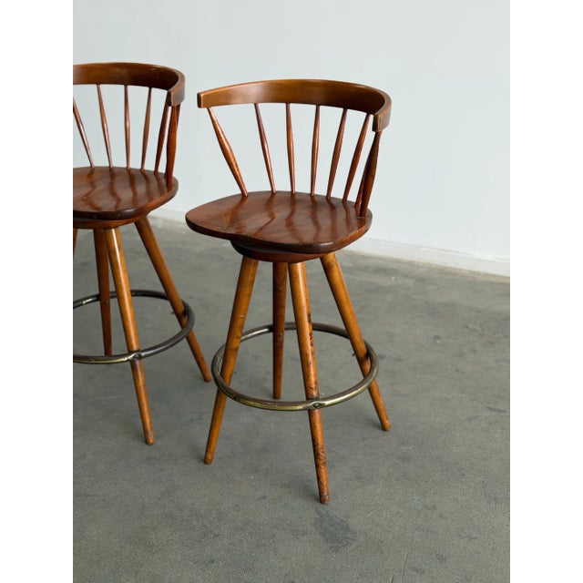 Wood Mid-Century Modern Barstools - Pair For Sale - Image 7 of 15