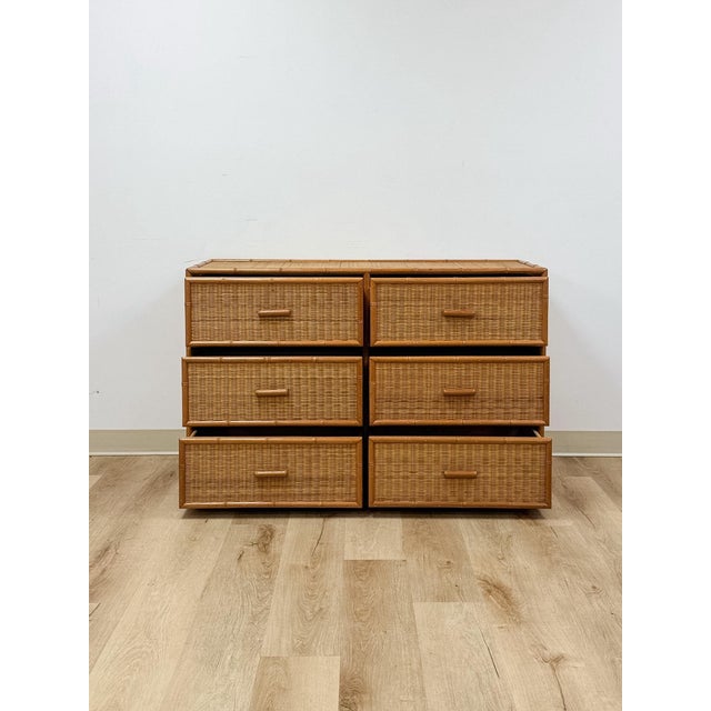Vintage, Coastal, Bamboo, Wicker, Six Drawer Dresser, Chest Storage For Sale - Image 10 of 18