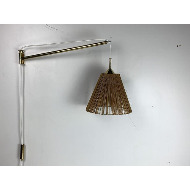 Mid-Century Modern Extendable Brass Wall Mount with Cocoon and Sisal Shade by Lars Schioler, 1960s For Sale - Image 15 of 18