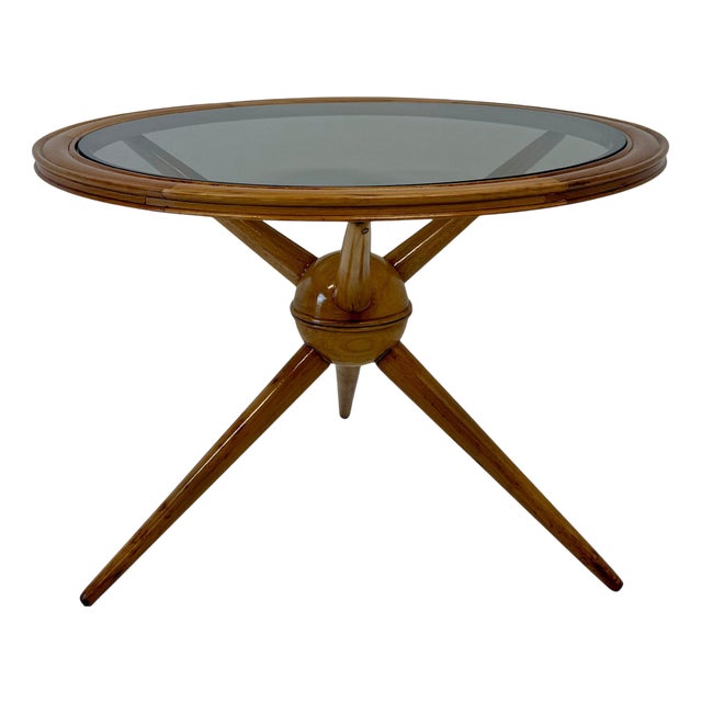 Italian Coffee Table in Maple and Smoked Glass by Cesare Lacca, 1950s For Sale