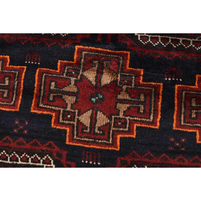 Textile Baloch Rug 3'6'' X 6'7'' Blue Wool Vintage Tribal Hand-Knotted Oriental Carpet For Sale - Image 7 of 12