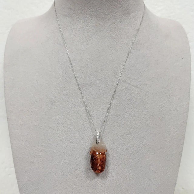 Carved Mythical Creature Motif, 21.15 Rutilated Quartz and Diamond Platinum Pendant - Fei Liu For Sale - Image 6 of 6