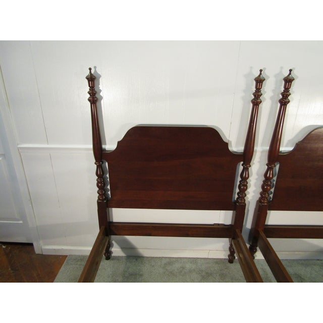 1980s Colonial Furniture Solid Cherry Pair of Twin Size Poster Beds For Sale - Image 5 of 10