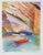 Late 20th century watercolor on paper painting of kayaker on river in painted canyon. Unsigned. Unframed.