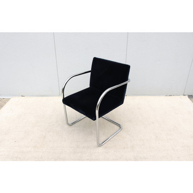 Metal Ludwig Mies Van Der Rohe Brno Tubular Chair in Navy Blue Velvet Fabric by Gordon For Sale - Image 7 of 14