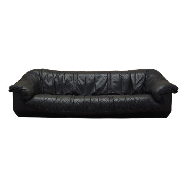 Italian Black Leather Sofa, 1960s For Sale