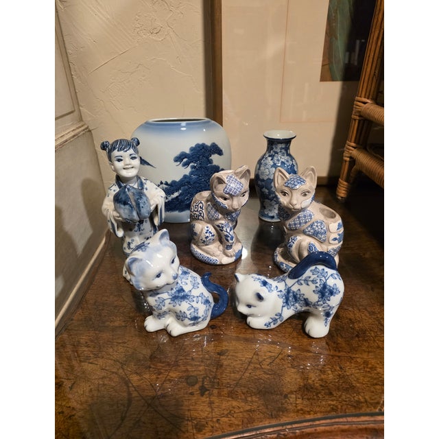 Blue Blue and White Asian Porcelain Collection Seven Pieces For Sale - Image 8 of 8