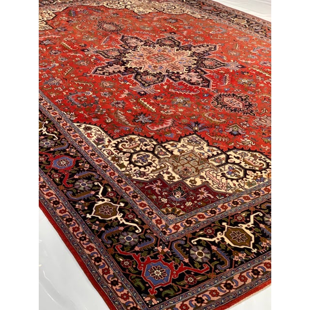 Red Color Fine Hand Knotted Silk & Wool Heriz Design 8'2'' X 11'7'' For Sale In Washington DC - Image 6 of 10