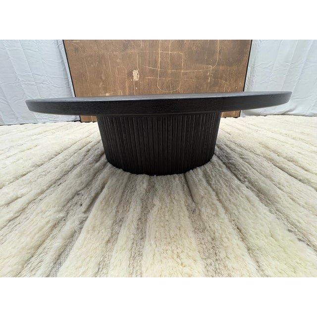 Rh Byron Round Pedestal Coffee Table – 48" Black Oak | Reeded Oak Design | Sculptural Contemporary Silhouette For Sale - Image 10 of 18