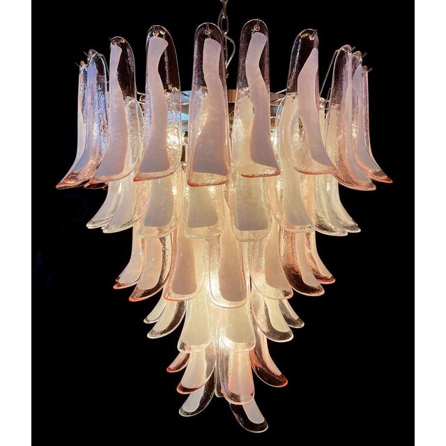 Glass Italian Pink and White Petal Chandeliers, Murano, Set of 2 For Sale - Image 7 of 18