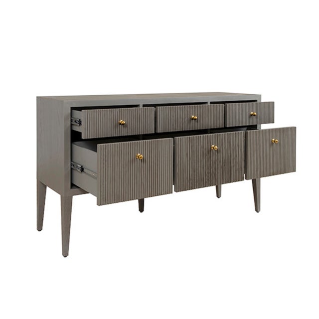 2020s Matthew Izzo Home Palmer Fluted Sage Green Six Drawer Buffet With Brass Knobs For Sale - Image 5 of 6