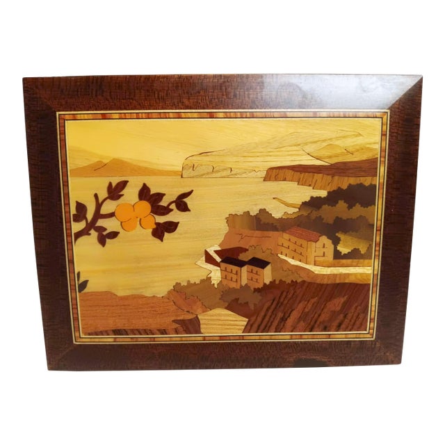1970s Sorrento's Wood Inlay (Intarsio) Mid-Century Modern Landscape Picture For Sale