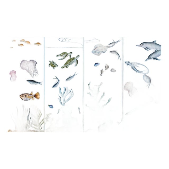 Wonder of the Deep, Wallpaper, a Set of 4 Panels Wallpaper for Kids Room For Sale