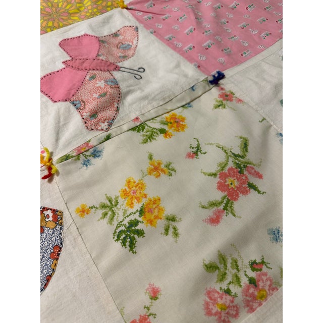 Vintage Butterfly Handmade Quilt For Sale - Image 9 of 12