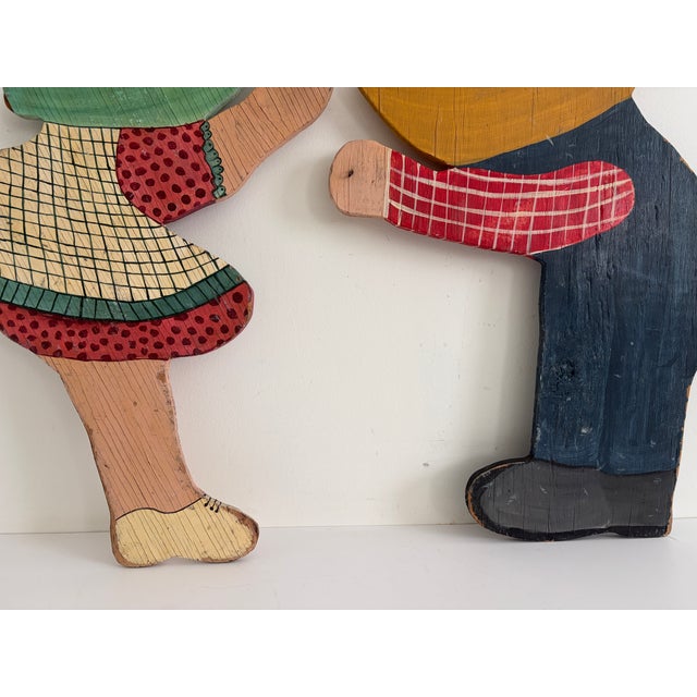 Vintage Hand-Painted Wooden Garden Child Silhouettes – Pair, Folk Art Yard Decorations For Sale - Image 10 of 13