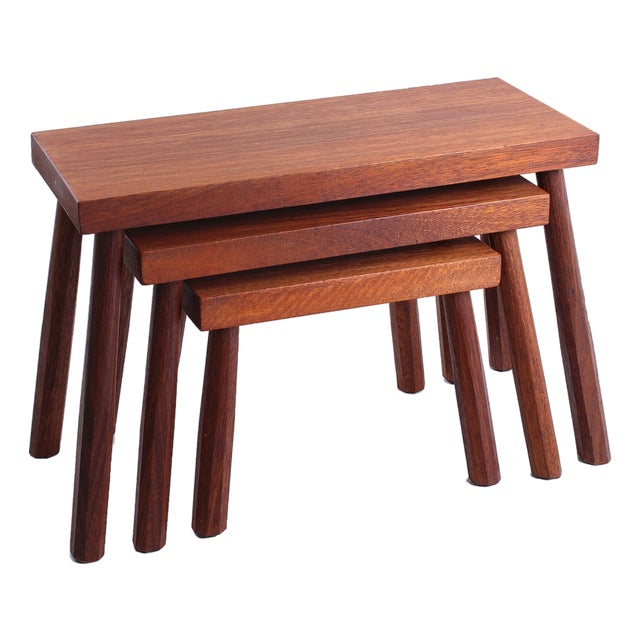 Teak Nesting Tables by Charlotte Perriand, 1960s, Set of 3 For Sale