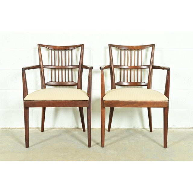 Paul McCobb Style Mid-Century Modern Sculpted Walnut Spindle Back Armchairs, Pair For Sale - Image 13 of 13