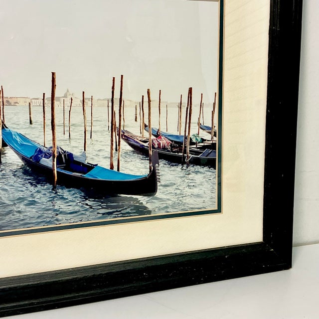 1980s 1980s Vintage Italian Coastal Venus Blue Gondola at Dock Framed Photography. For Sale - Image 5 of 13