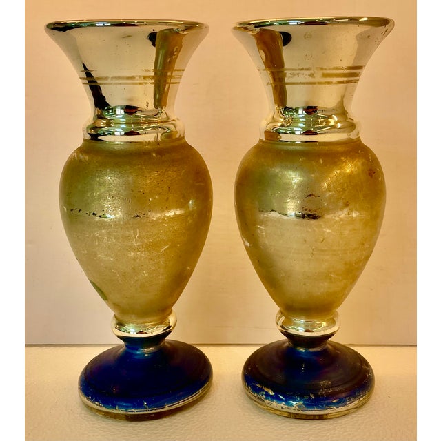 Mid 19th Century Pair of Mid 19th Century Antique Hunting Theme Mercury Glass Vases For Sale - Image 5 of 12