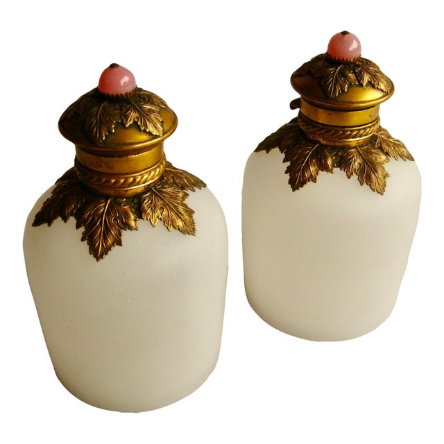 19th Century Pair of Napoleon III French Opaline Perfume Bottles For Sale