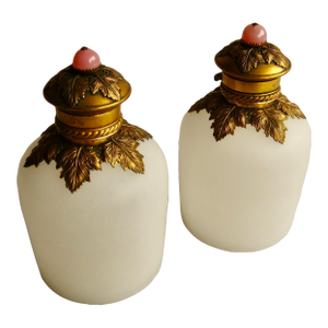 19th Century Pair of Napoleon III French Opaline Perfume Bottles