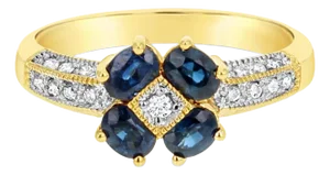 Diamond & Sapphire Flower Ring .85cttw 14K Yellow Gold, Size 4
