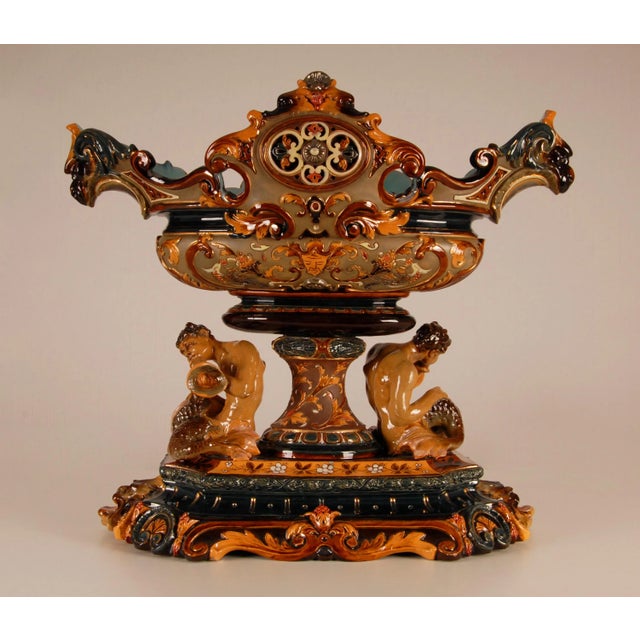 Antique Centerpiece Ceramic Renaissance Revival Majolica Vase For Sale - Image 12 of 13