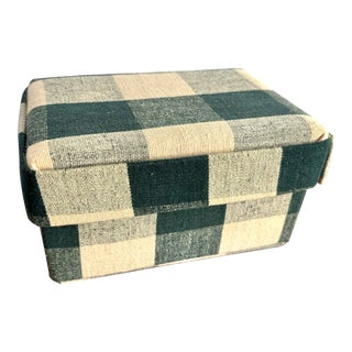 1990s Green and White Fabric Check Lidded Box For Sale