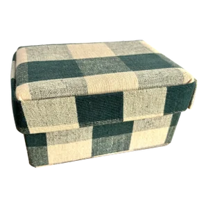 1990s Green and White Fabric Check Lidded Box