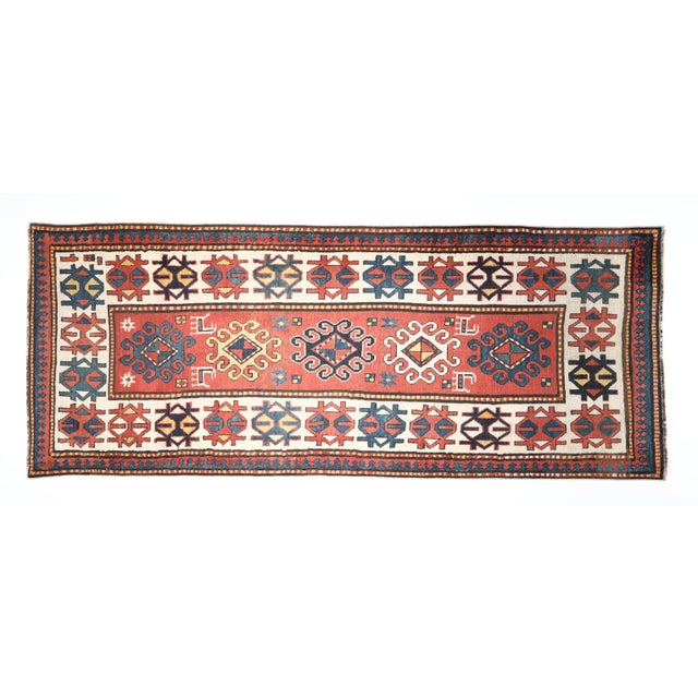 Contemporary Antique Caucasian Sahsavan-Kazak Long Carpet-8' 1'' X 3' 2'' For Sale - Image 3 of 16