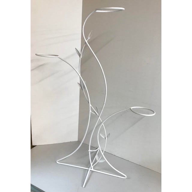 Mid Century Metal Painted Plant Stand With Leaf Design Holds 3 Pots