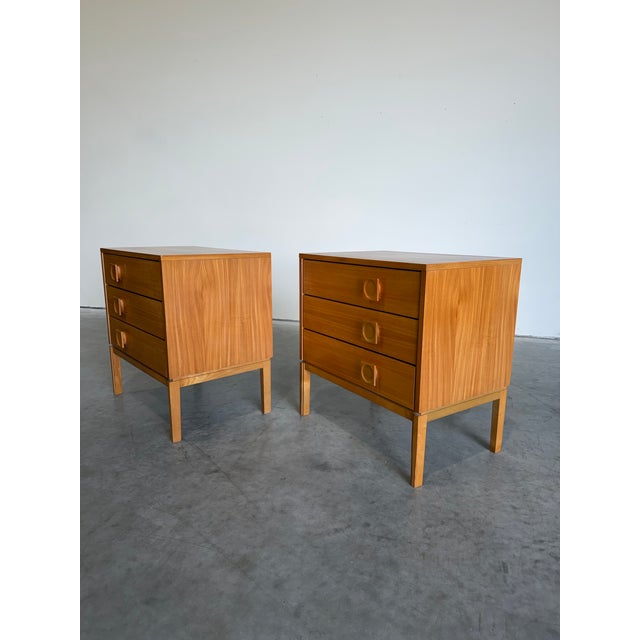 Mid-Century Modern Pair of Mid Century Danish Three Drawer Chests, Bedside Table Nightstands For Sale - Image 3 of 12