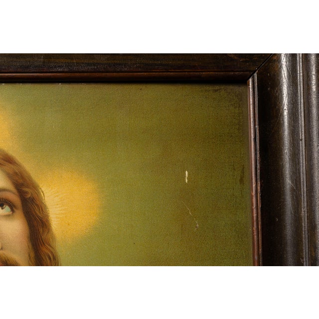 Early 20th Century Sacred Heart | Framed Tin Litho Christ Print For Sale In Chicago - Image 6 of 7