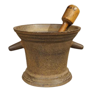 Large French Antique Cast Iron Mortar With Pestle, Circa 1800