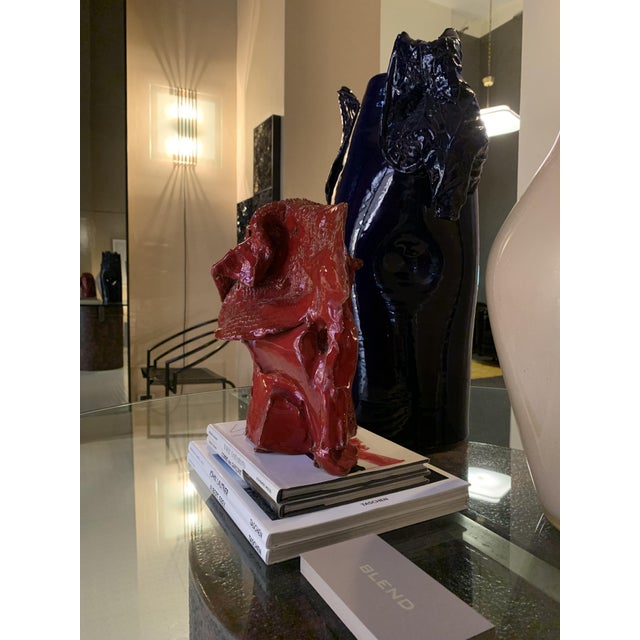 Abstract Sculpture in Red Glazed Ceramic and Gold Leaf by Giacinto Cerone, 1993 For Sale - Image 9 of 13