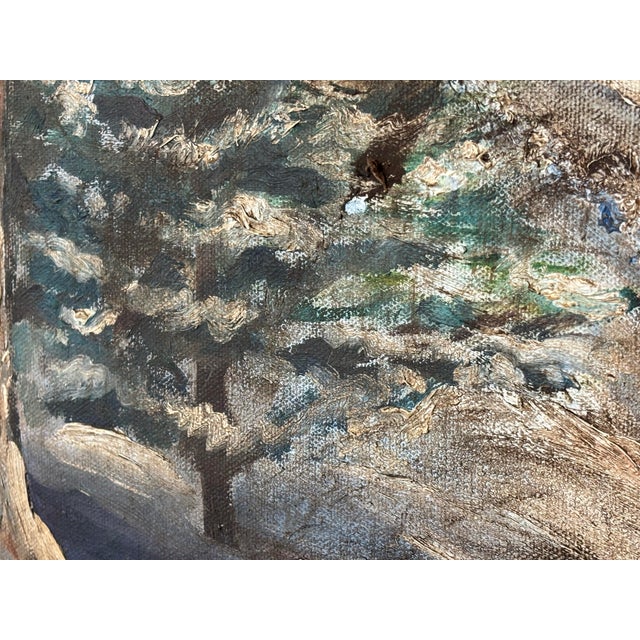 Mid 20th Century Original Winter Farm Landscape Oil Painting in Carved Wood Frame | Snow Covered Country Scene For Sale - Image 5 of 9